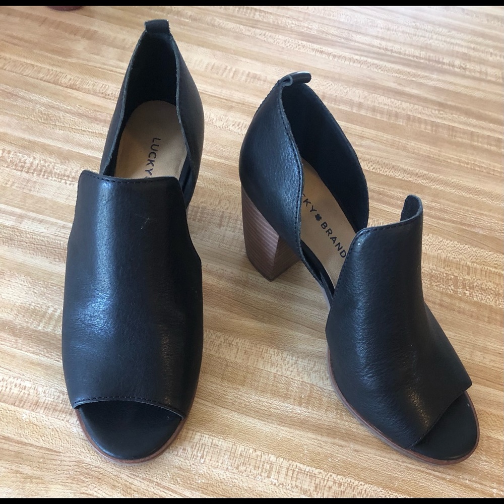 Womens lucky brand black genuine leather heels 8.5 Style Junai